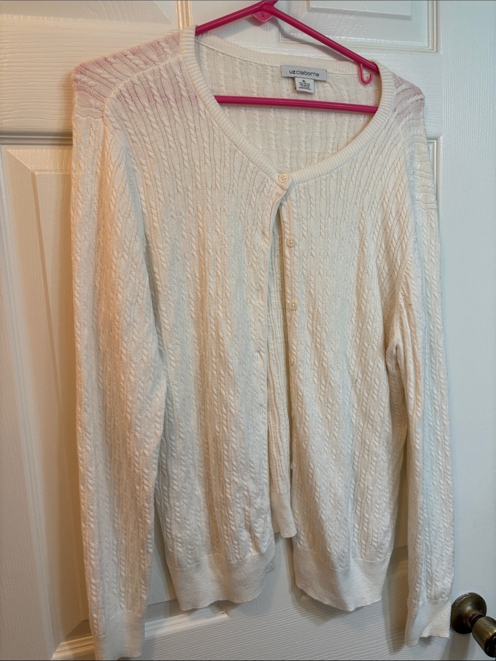 Liz Claiborne Ivory Cable-Knit Button-Front Cardigan